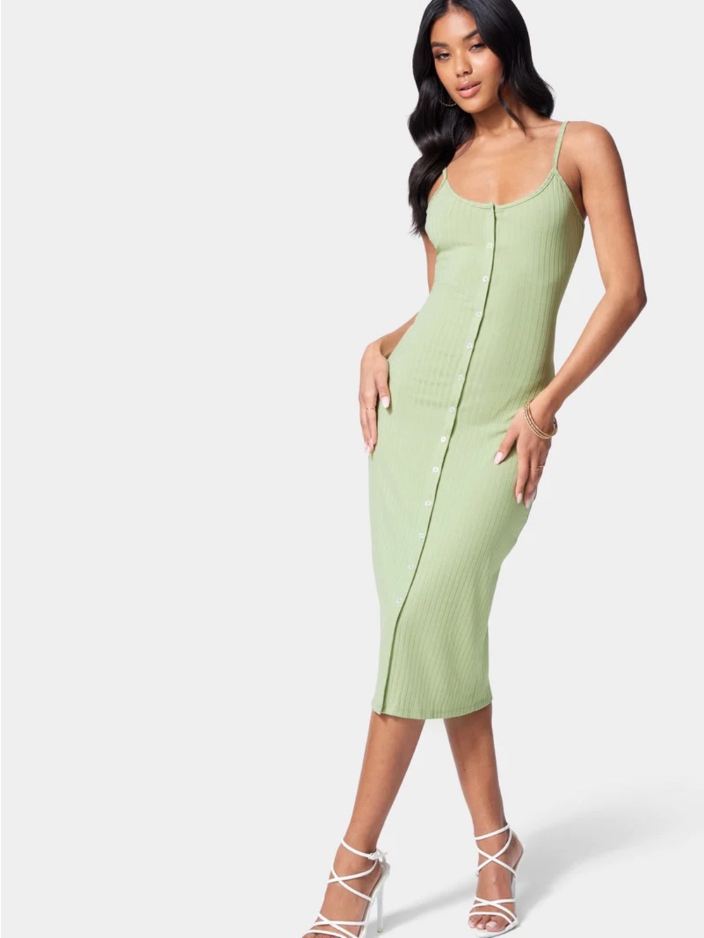 Bebe Button-Front Rib Midi Dress